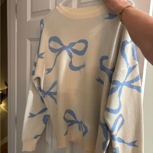 Altar'd State Cream and Blue Bow Sweater